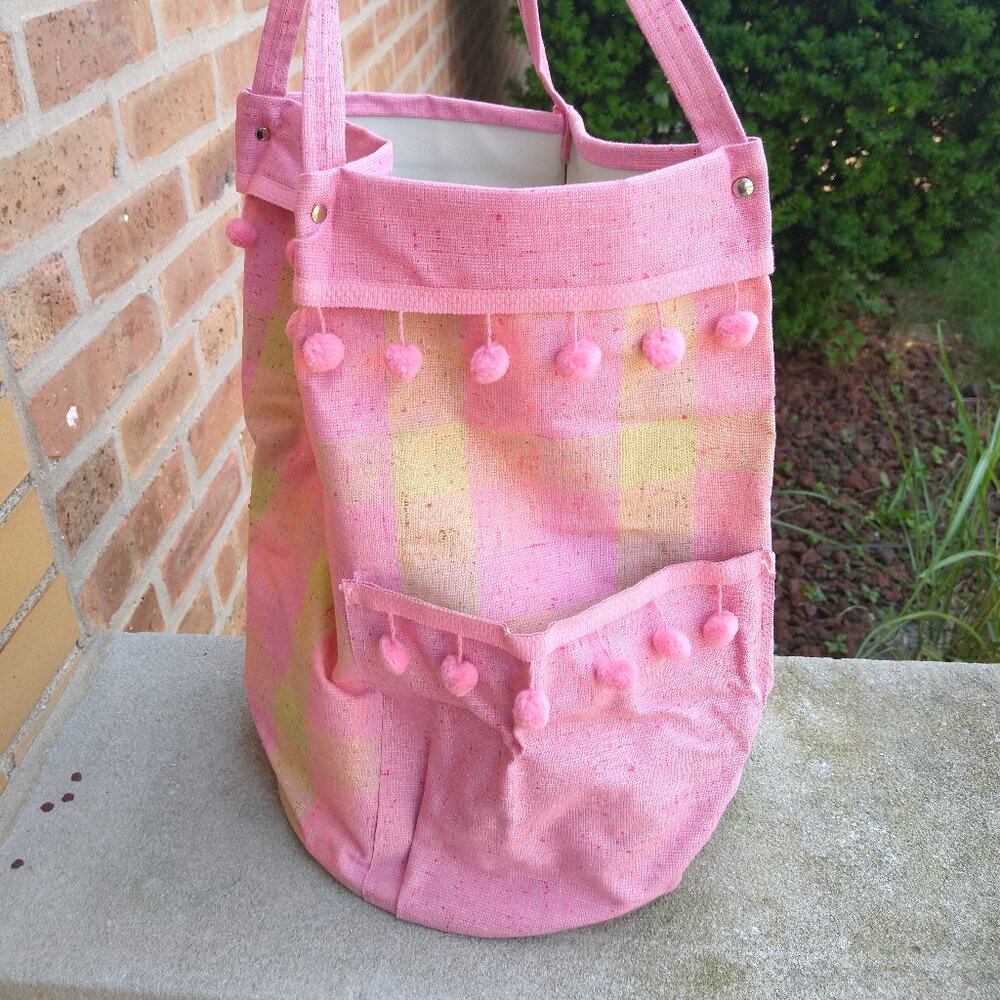 Vintage Pink Plaid Tote Bag Plastic Lined Beach Wet Dry New Never Used